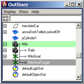 Outliner and expanded milo node